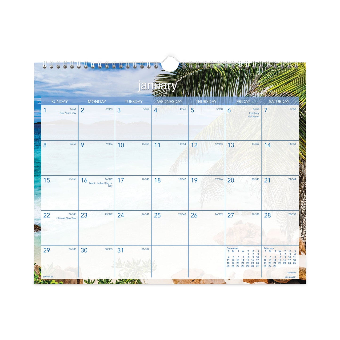 AT-A-GLANCE Tropical Escape Wall Calendar, Tropical Escape Photography, 15 x 12, Pale Blue/Multicolor Sheets, 12-Month (Jan to Dec): 2023