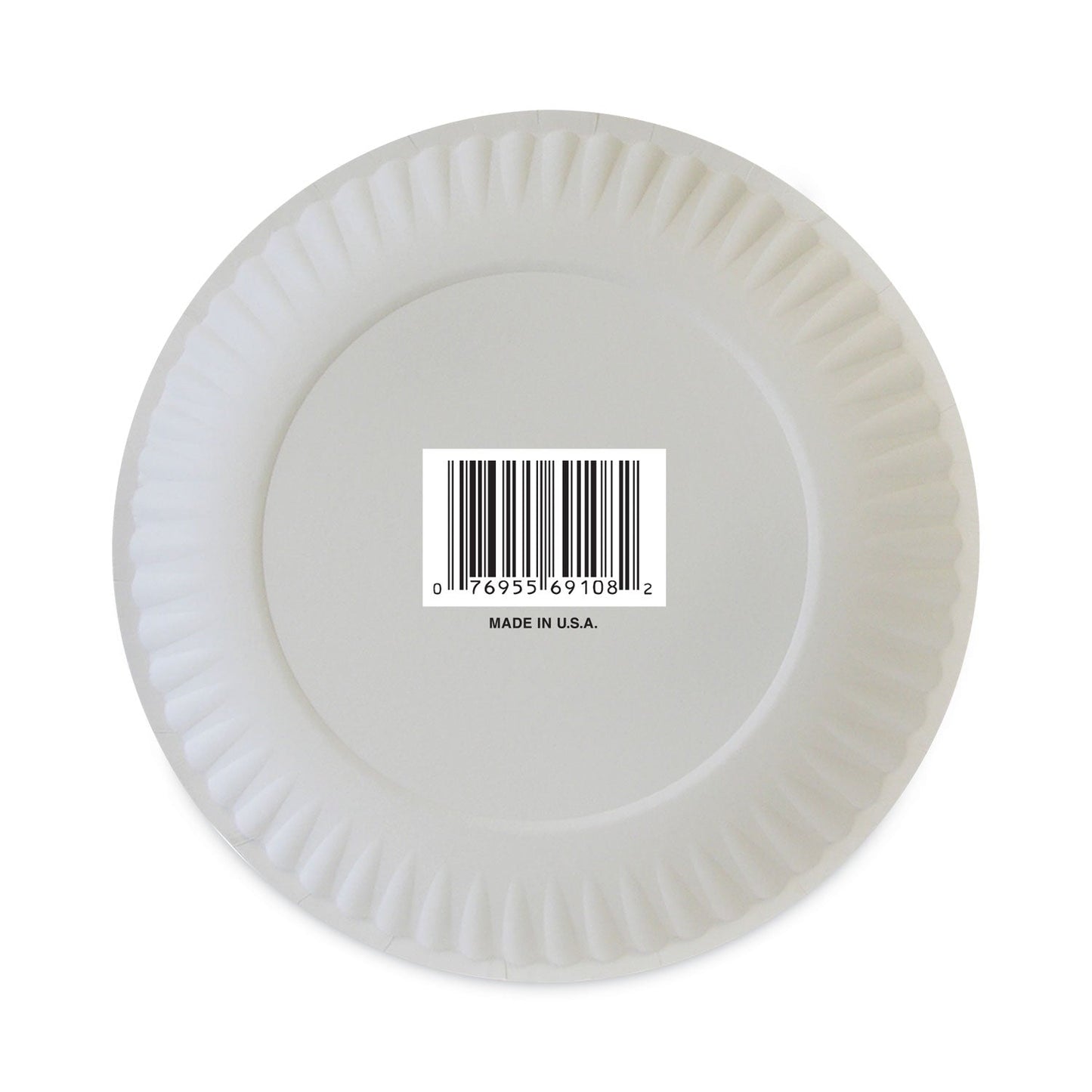 AJM Packaging Corporation Coated Paper Plates, 9" dia, White, 100/Pack, 12 Packs/Carton