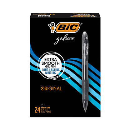 BIC Gel-ocity Gel Pen Value Pack, Retractable, Medium 0.7 mm, Black Ink, Black Barrel, 24/Pack