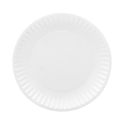 AJM Packaging Corporation Coated Paper Plates, 6" dia, White, 100/Pack, 12 Packs/Carton