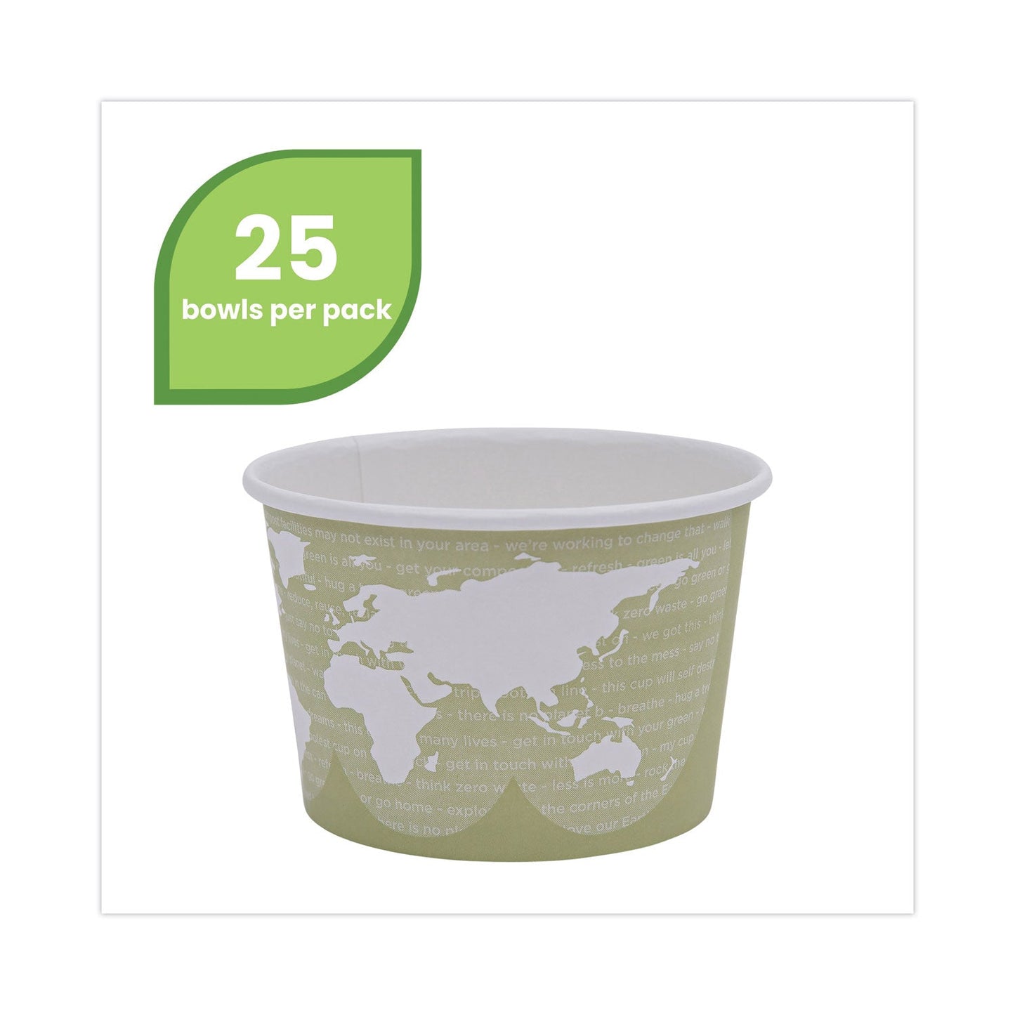 Eco-Products World Art Renewable and Compostable Food Container, 16 oz, 4.05 Diameter x 3 h, Seafoam, Paper, 25/Pack, 20 Packs/Carton
