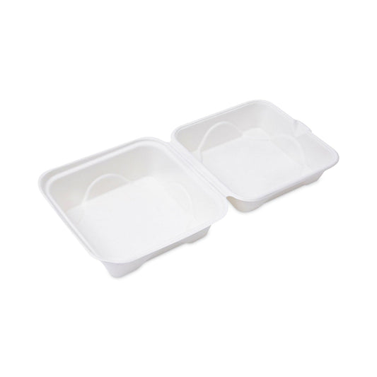Eco-Products Renewable and Compostable Sugarcane Clamshells, 6 x 6 x 3, White, 50/Pack, 10 Packs/Carton