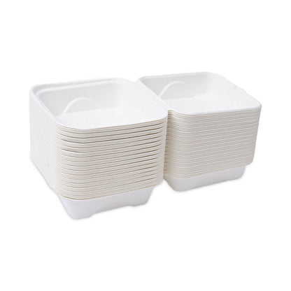 Eco-Products Renewable and Compostable Sugarcane Clamshells, 6 x 6 x 3, White, 50/Pack, 10 Packs/Carton