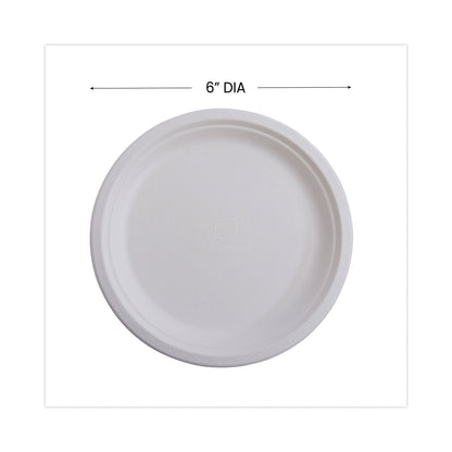 Eco-Products Renewable and Compostable Sugarcane Plates Convenience Pack, 6" dia, Natural White, 50/Pack