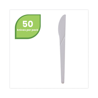 Eco-Products Plantware Compostable Cutlery, Knife, 6", Pearl White, 50/Pack, 20 Pack/Carton