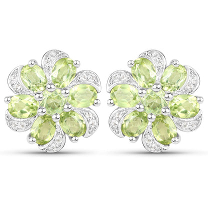 8.04 Carat Genuine Peridot and White Topaz .925 Sterling Silver 3 Piece Jewelry Set (Ring, Earrings, and Pendant w/ Chain)