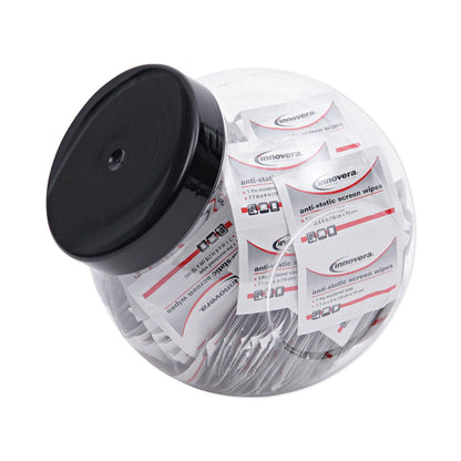 Innovera Antistatic Screen Cleaning Wipes, 200 Sachets, Fishbowl with Black Top