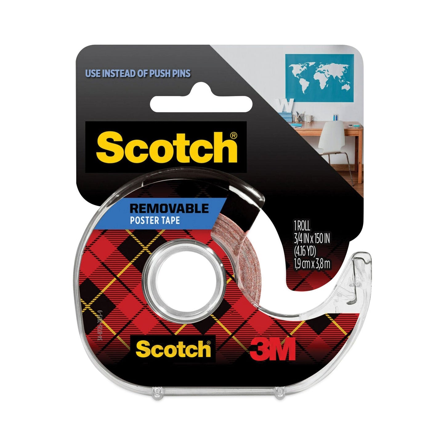 Scotch Wallsaver Removable Poster Tape with Dispenser, 1" Core, 0.75" x 12.5 ft, Clear