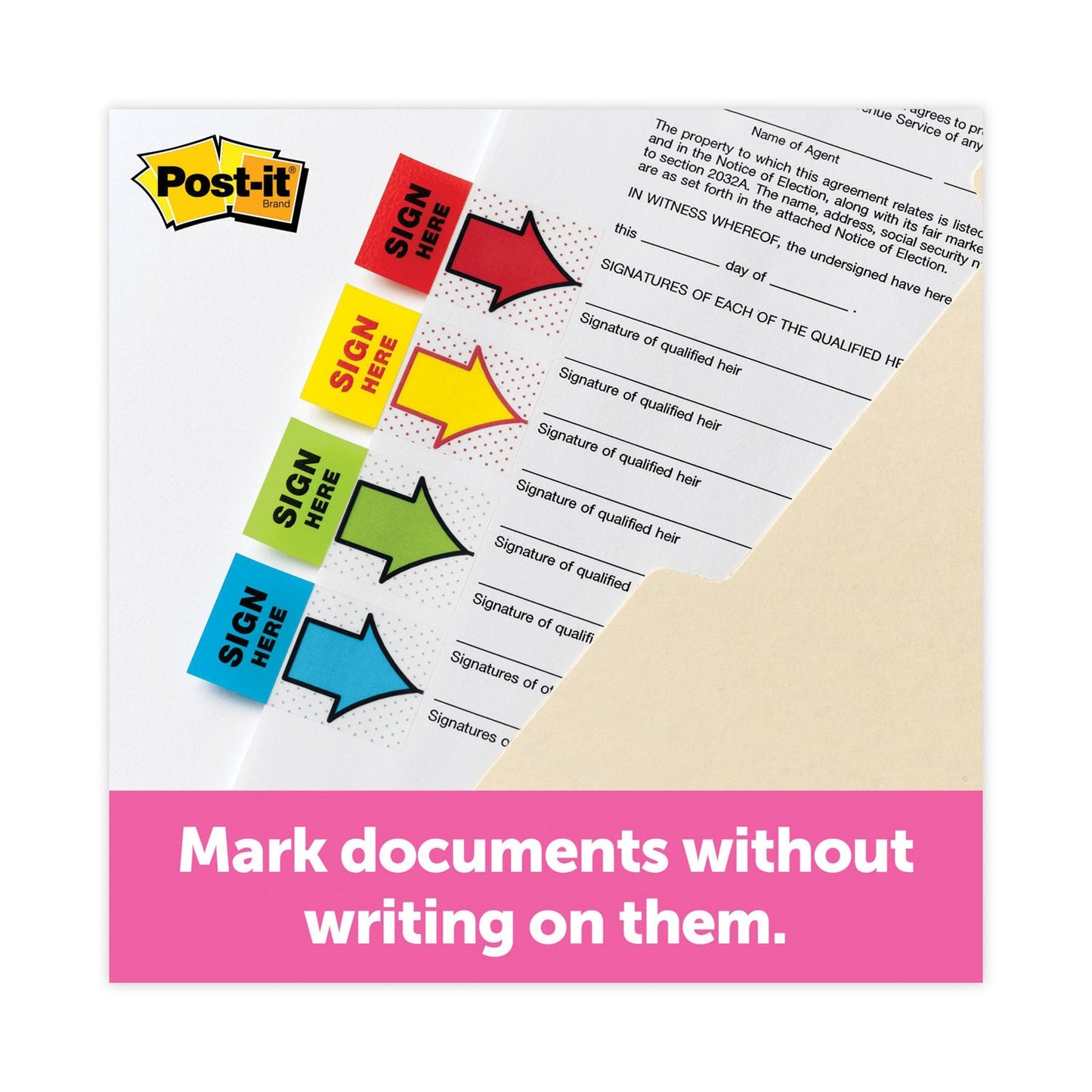 Post-it Arrow Message 1" Page Flags, "Sign and Date", Green, 50 Flags/Dispenser, 2 Dispensers/Pack