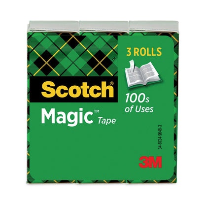 Scotch Magic Tape Refill, 1" Core, 0.75" x 83.33 ft, Clear, 3/Pack