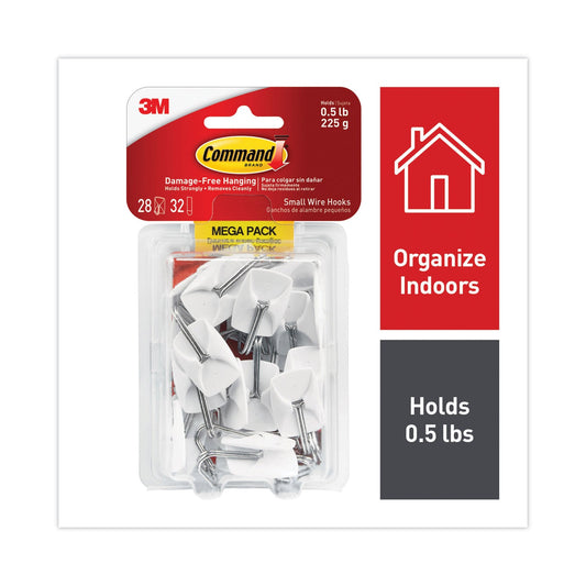 Command General Purpose Hooks, Small, 0.5 lb Cap, White, 28 Hooks and 32 Strips/Pack
