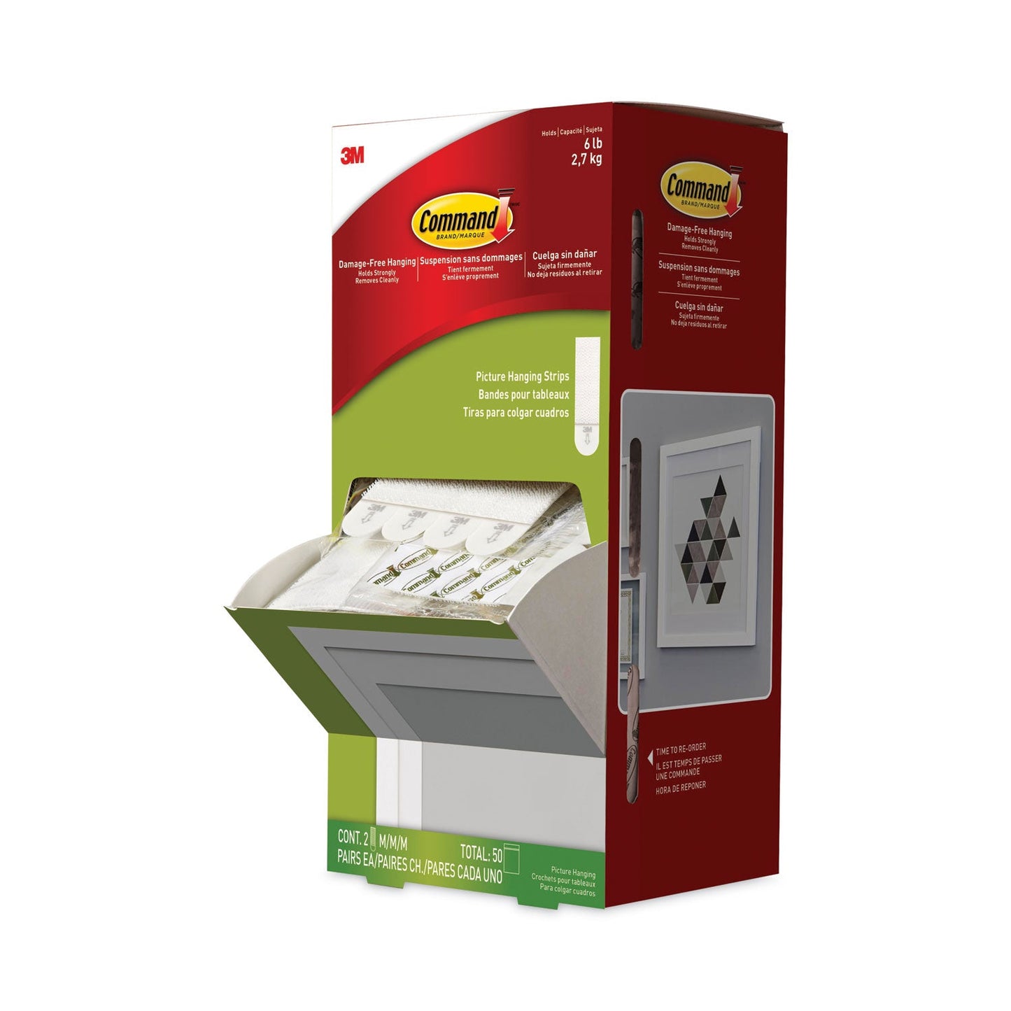 Command Picture Hanging Strips, Cabinet Pack, Removable, Holds Up to 6 lbs per Pair, 0.75 x 2.75, White, 4/Set, 50 Sets/Carton