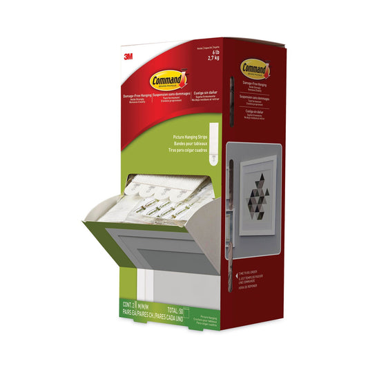 Command Picture Hanging Strips, Cabinet Pack, Removable, Holds Up to 6 lbs per Pair, 0.75 x 2.75, White, 4/Set, 50 Sets/Carton