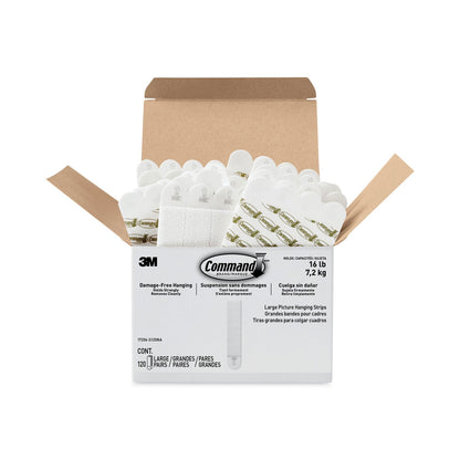 Command Picture Hanging Strips, Value Pack, Large, Removable, Holds Up to 16 lbs, 0.75 x 3.65, White, 120 Pairs/Pack