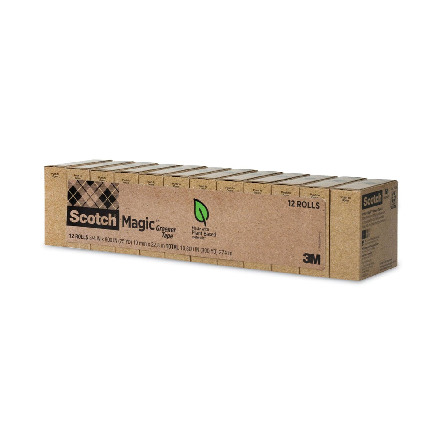 Scotch Magic Greener Tape, 1" Core, 0.75" x 75 ft, Clear, 12/Pack