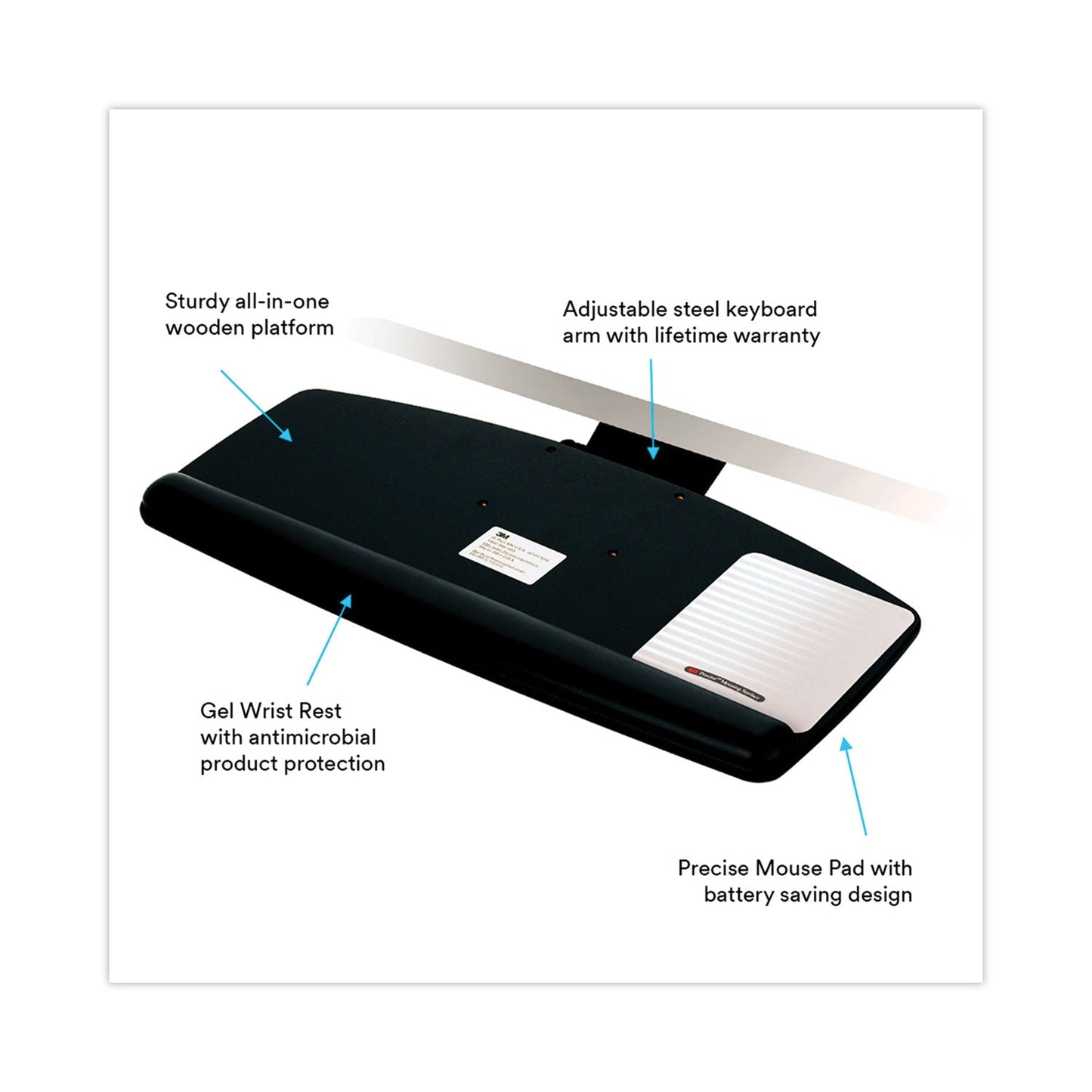 3M Easy Adjust Keyboard Tray, Standard Platform, 23" Track, Black