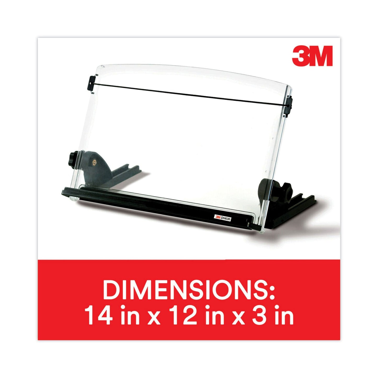 3M In-Line Adjustable Desktop Copyholder,150 Sheet Capacity, Plastic, Black/Clear