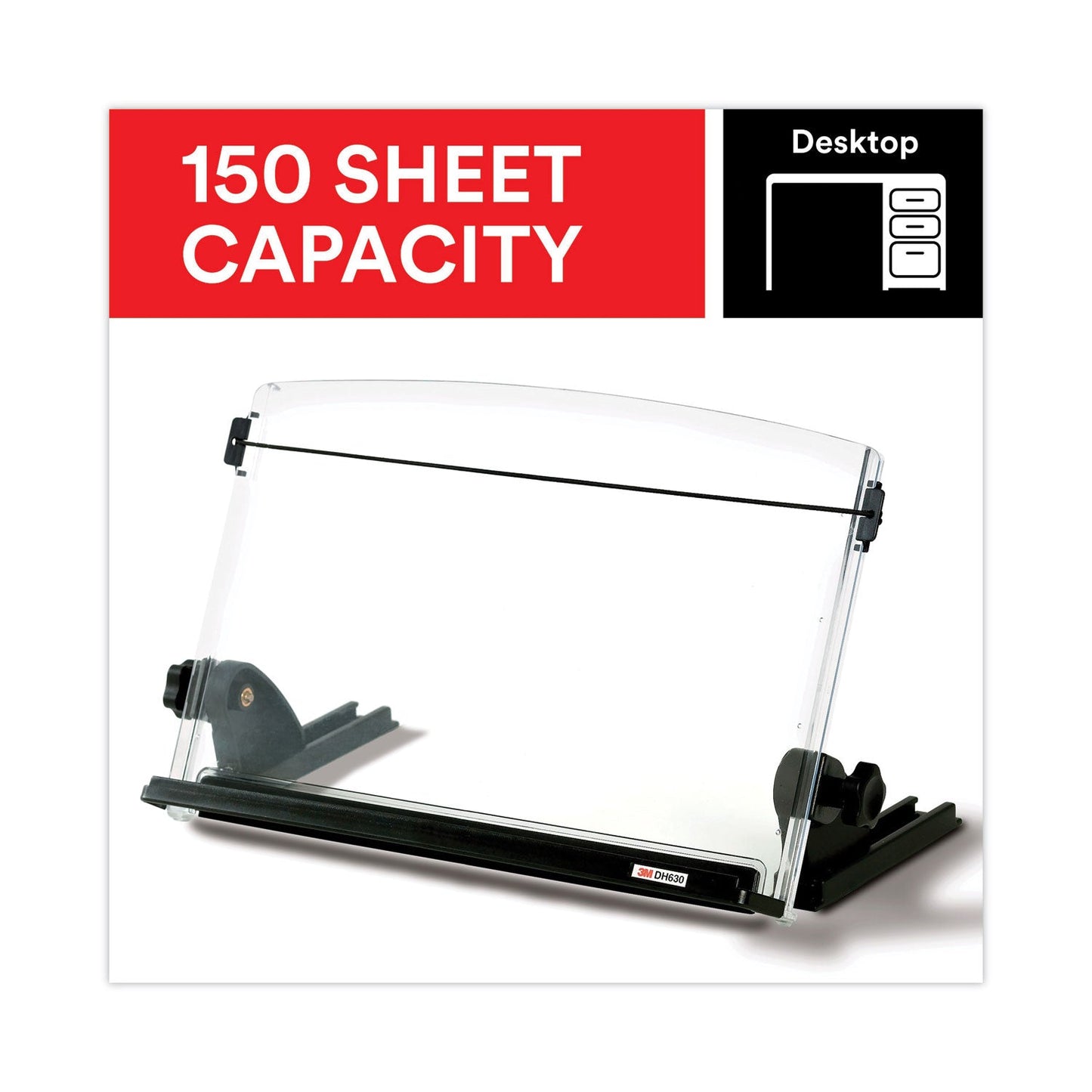 3M In-Line Adjustable Desktop Copyholder,150 Sheet Capacity, Plastic, Black/Clear