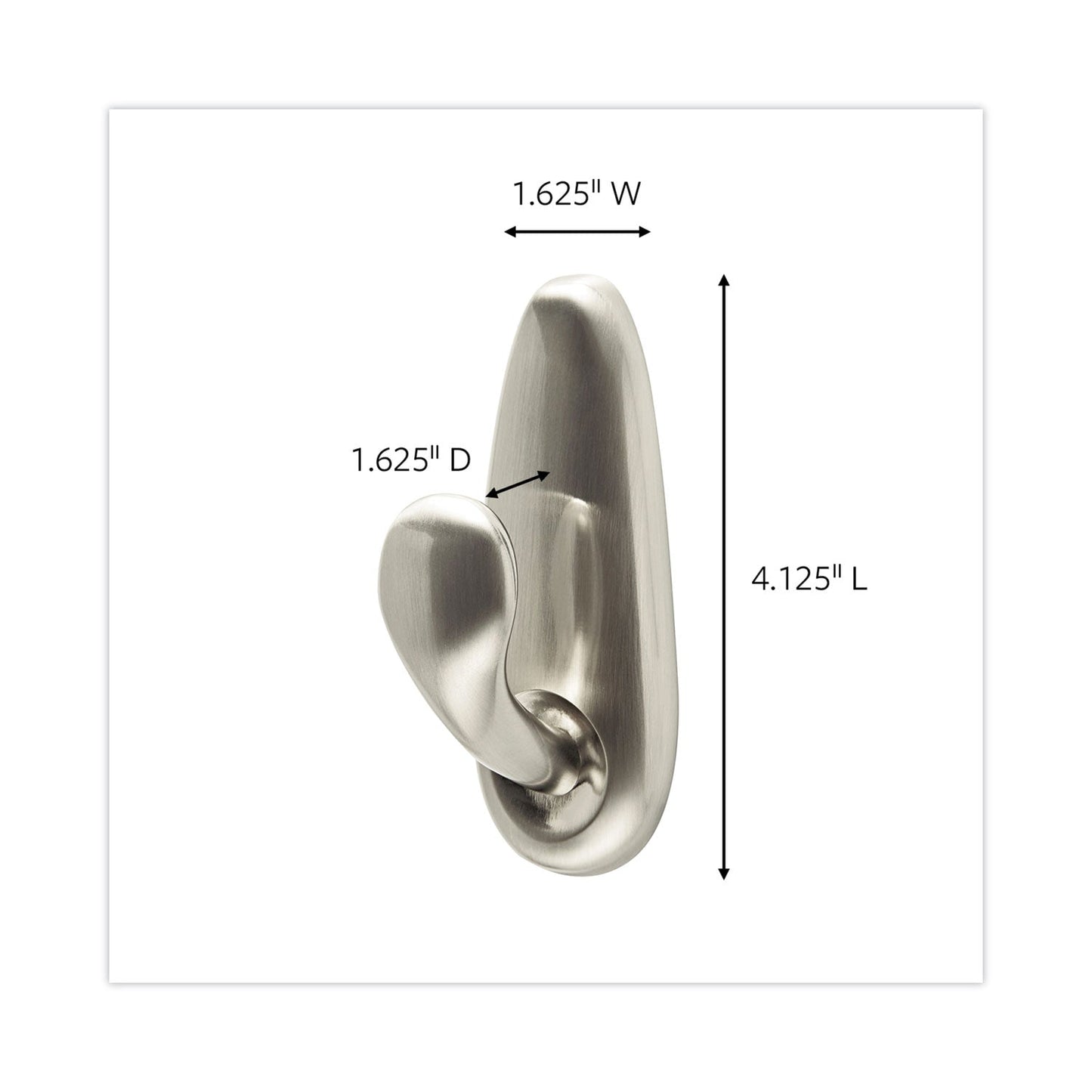 Command Adhesive Mount Metal Hook, Large, Brushed Nickel Finish, 1 Hook and 2 Strips/Pack