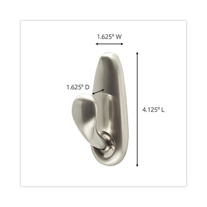Command Adhesive Mount Metal Hook, Large, Brushed Nickel Finish, 1 Hook and 2 Strips/Pack