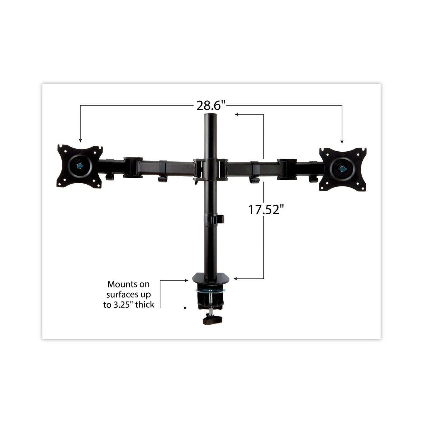 3M Dual Monitor Mount, For 27" Monitors, 360 Degree Rotation, +45 Degree/-45 Degree Tilt, 90 Degree Pan, Black, Supports 20 lb