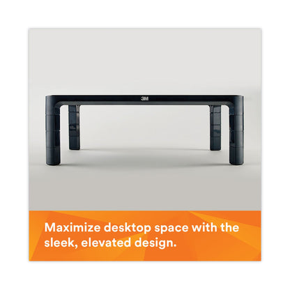 3M Adjustable Monitor Stand, 16" x 12" x 1.75" to 5.5", Black, Supports 20 lbs