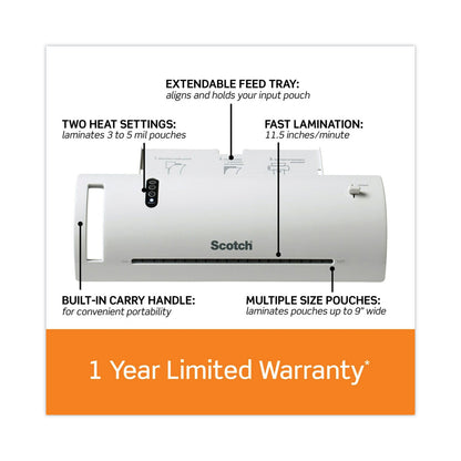 Scotch Thermal Laminator Value Pack, Two Rollers, 9" Max Document Width, 5 mil Max Document Thickness
