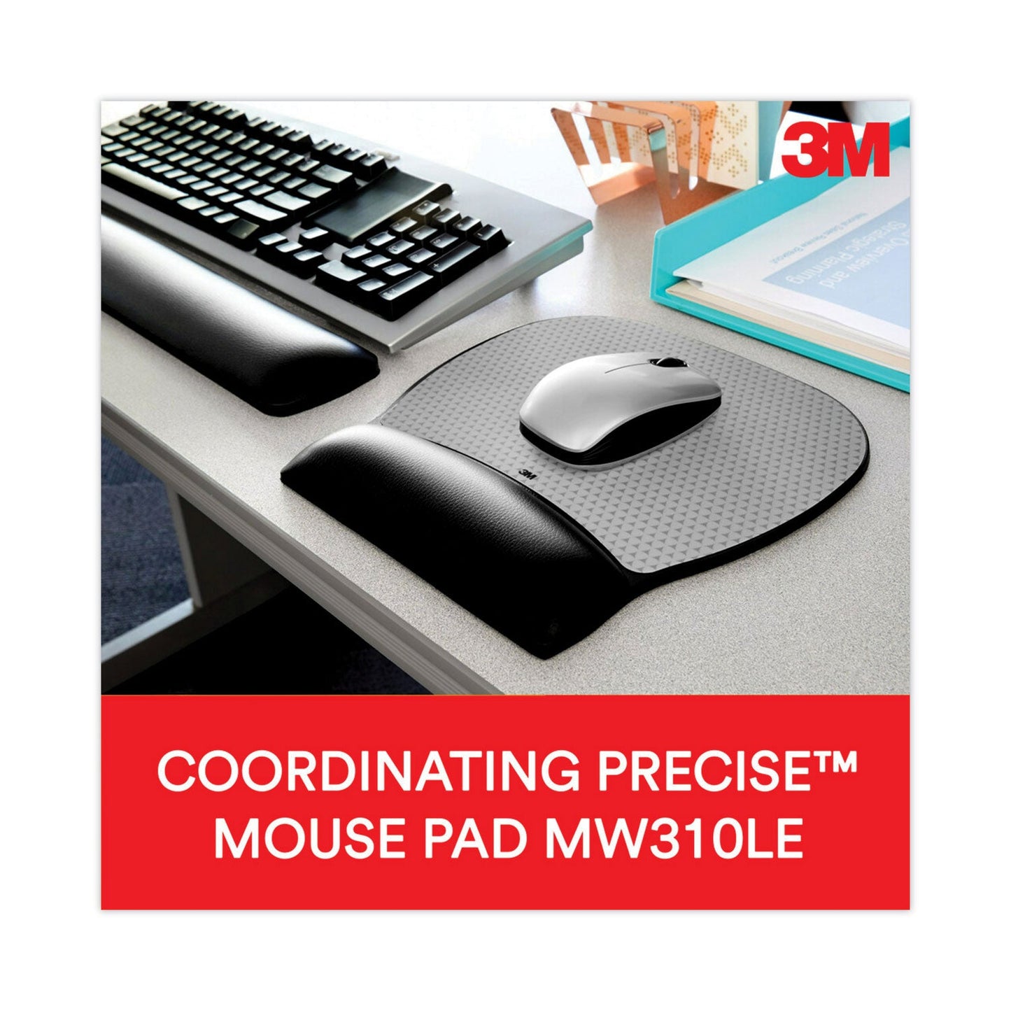3M Antimicrobial Gel Large Keyboard Wrist Rest, 19 x 2.75, Black