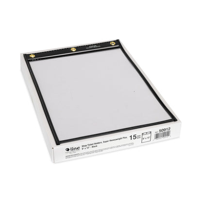 C-Line Heavy-Duty Super Heavyweight Plus Stitched Shop Ticket Holders, Clear/Black, 9 x 12, 15/Box