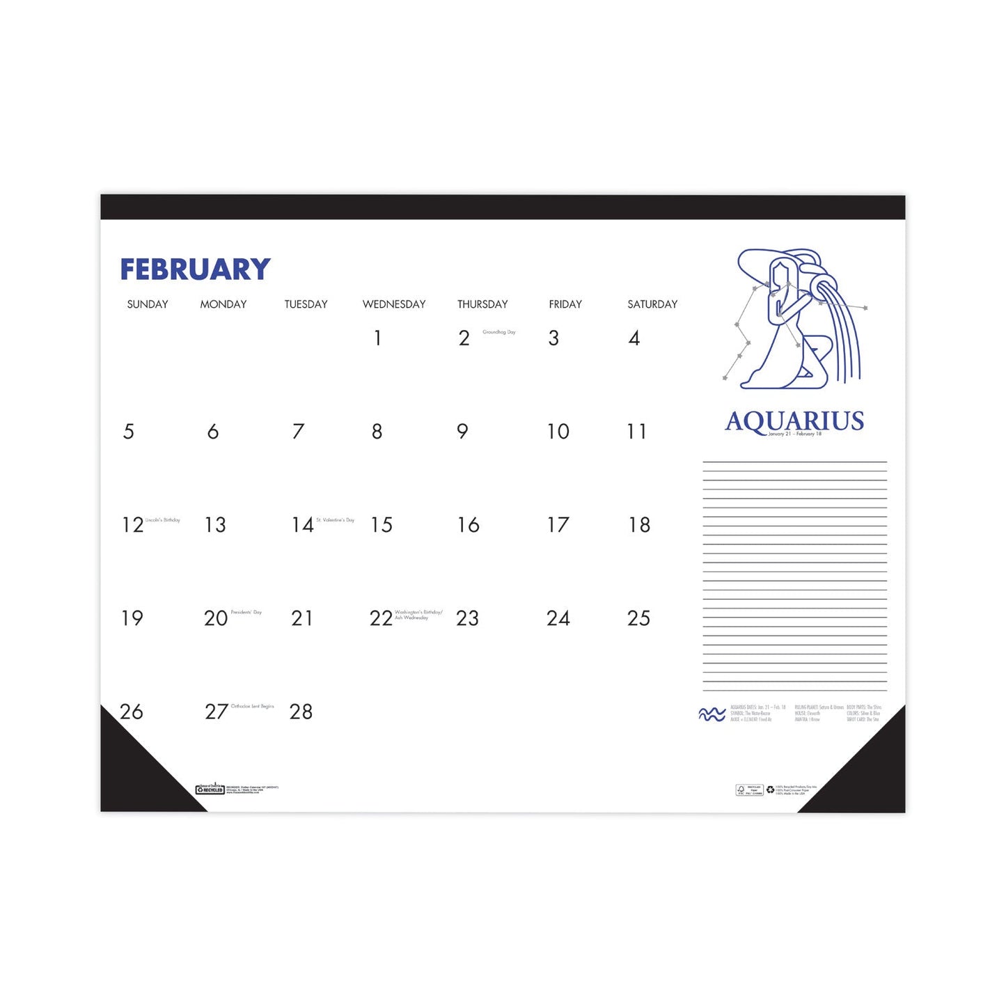 House of Doolittle Recycled Zodiac Desk Pad Calendar, Zodiac Artwork, 17 x 22, White Sheets, Black Binding/Corners, 12-Month (Jan-Dec) 2023
