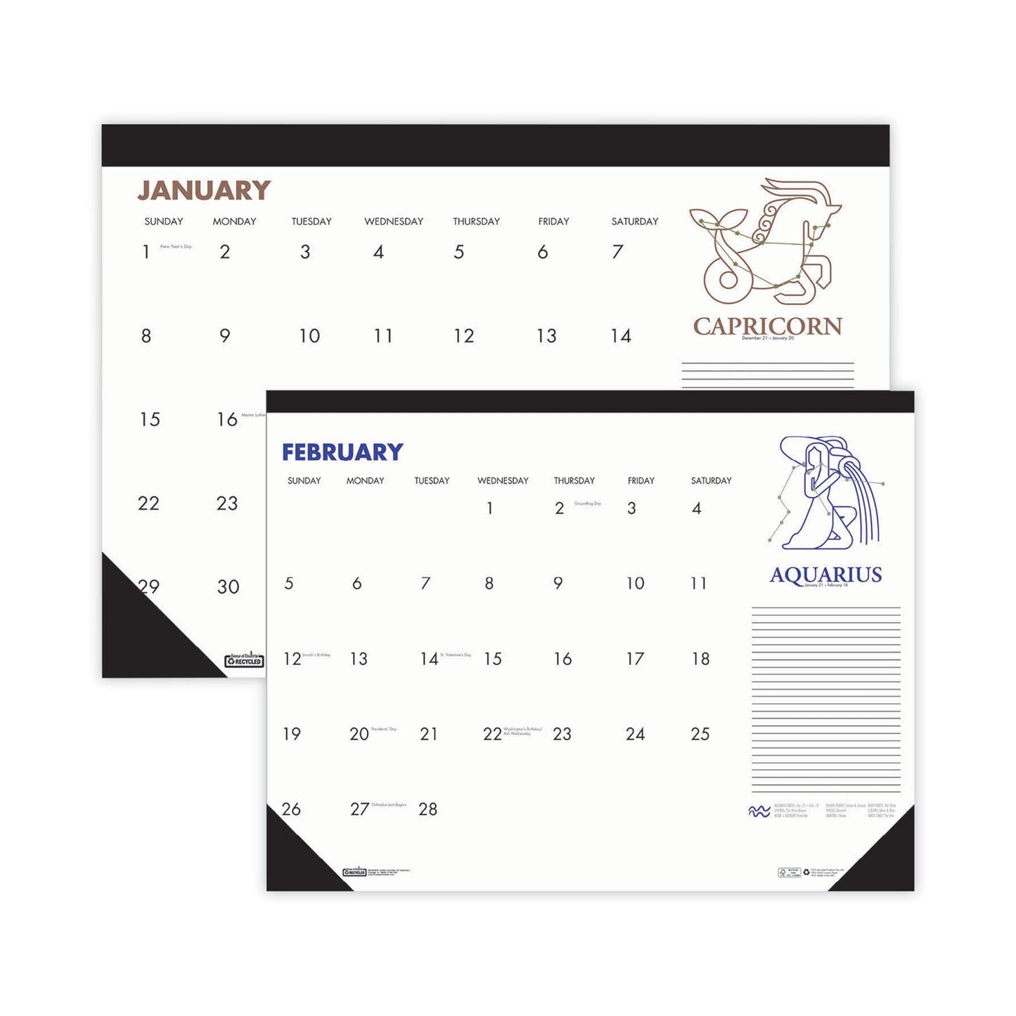 House of Doolittle Recycled Zodiac Desk Pad Calendar, Zodiac Artwork, 17 x 22, White Sheets, Black Binding/Corners, 12-Month (Jan-Dec) 2023