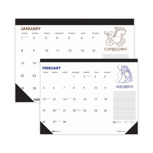 House of Doolittle Recycled Zodiac Desk Pad Calendar, Zodiac Artwork, 17 x 22, White Sheets, Black Binding/Corners, 12-Month (Jan-Dec) 2023