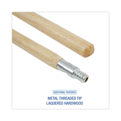 Boardwalk Metal Tip Threaded Hardwood Broom Handle, 1.13" dia x 60", Natural