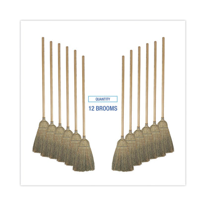 Boardwalk Warehouse Broom, Corn Fiber Bristles, 56" Overall Length, Natural, 12/Carton