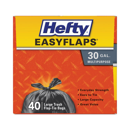 Hefty Easy Flaps Trash Bags, 30 gal, 0.85 mil, 30" x 33", Black, 240/Carton