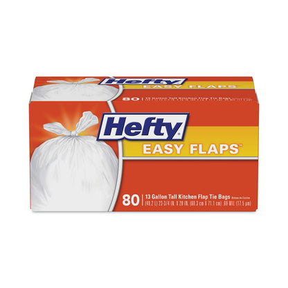 Hefty Easy Flaps Trash Bags, 13 gal, 0.69 mil, 23.75" x 28", White, 480/Carton