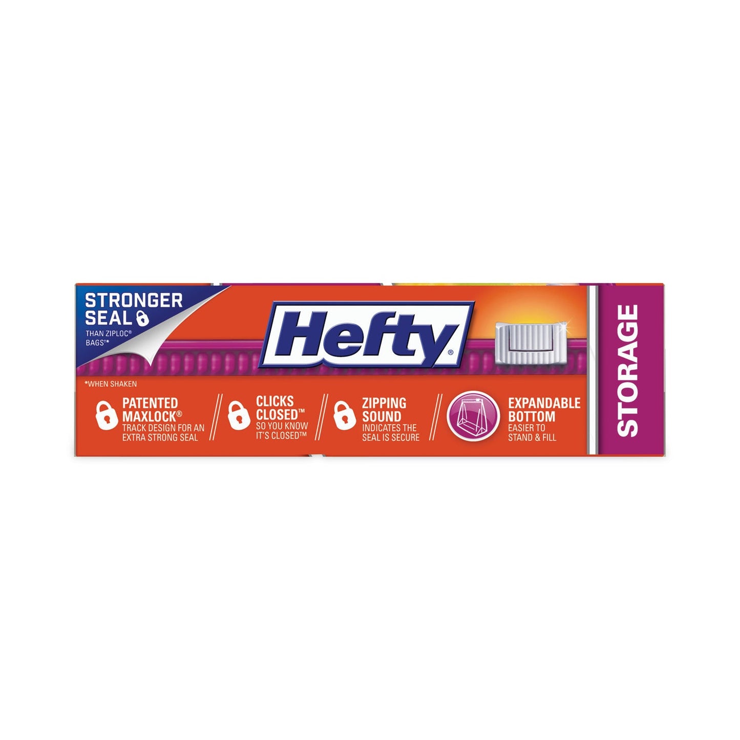 Hefty Slider Bags, 1 gal, 1.5 mil, 10.56" x 11", Clear, 270/Carton