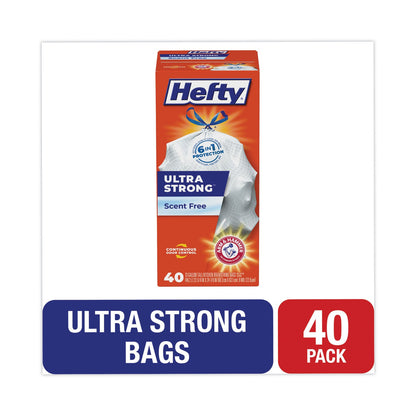 Hefty Ultra Strong Tall Kitchen and Trash Bags, 13 gal, 0.9 mil, 23.75" x 24.88", White, 40/Box