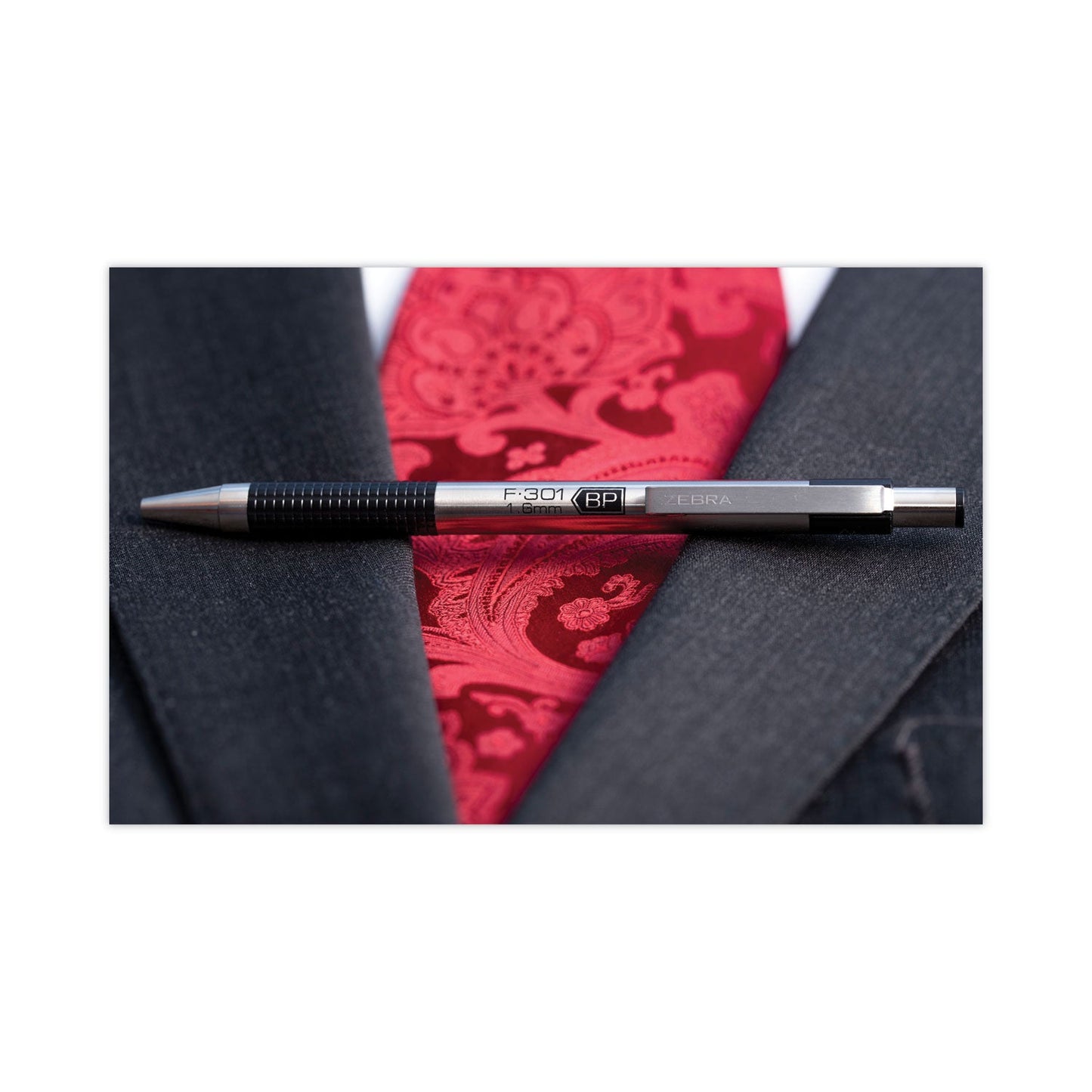 Zebra F-301 Ballpoint Pen, Retractable, Fine 0.7 mm, Black Ink, Stainless Steel/Black Barrel, 2/Pack