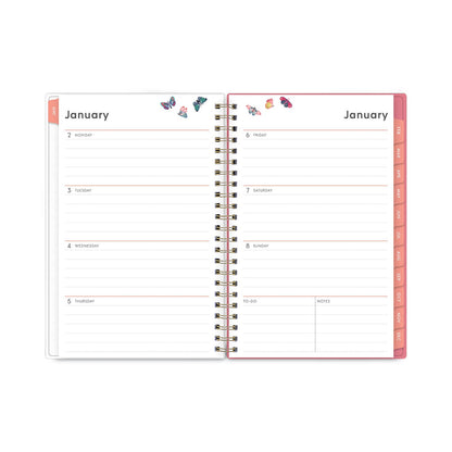 Blue Sky Fly By Frosted Weekly/Monthly Planner, Fly By Butterflies Artwork, 8 x 5, Blush/Pink Cover, 12-Month (Jan to Dec): 2023
