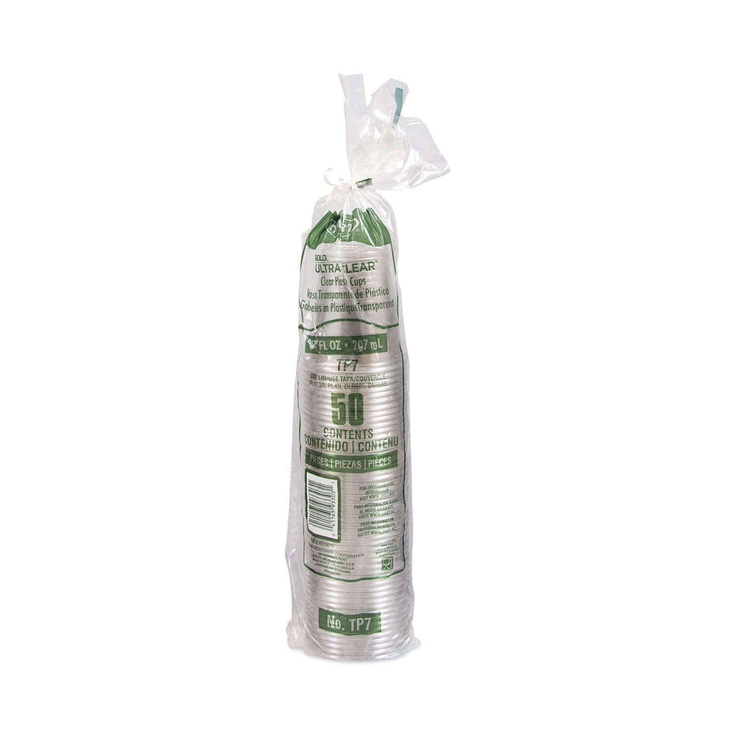 Dart Ultra Clear Cups, 7 oz, PET, 50/Bag, 20 Bags/Carton