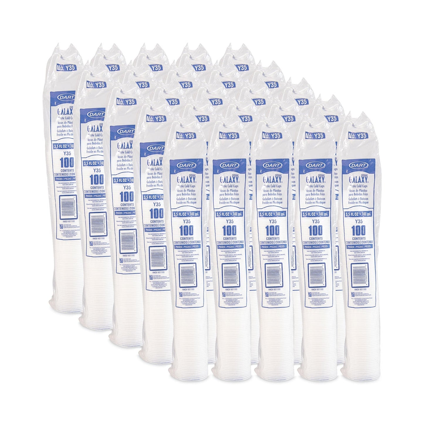 Dart High-Impact Polystyrene Cold Cups, 3.5 oz, Translucent, 100 Cups/Sleeve, 25 Sleeves/Carton