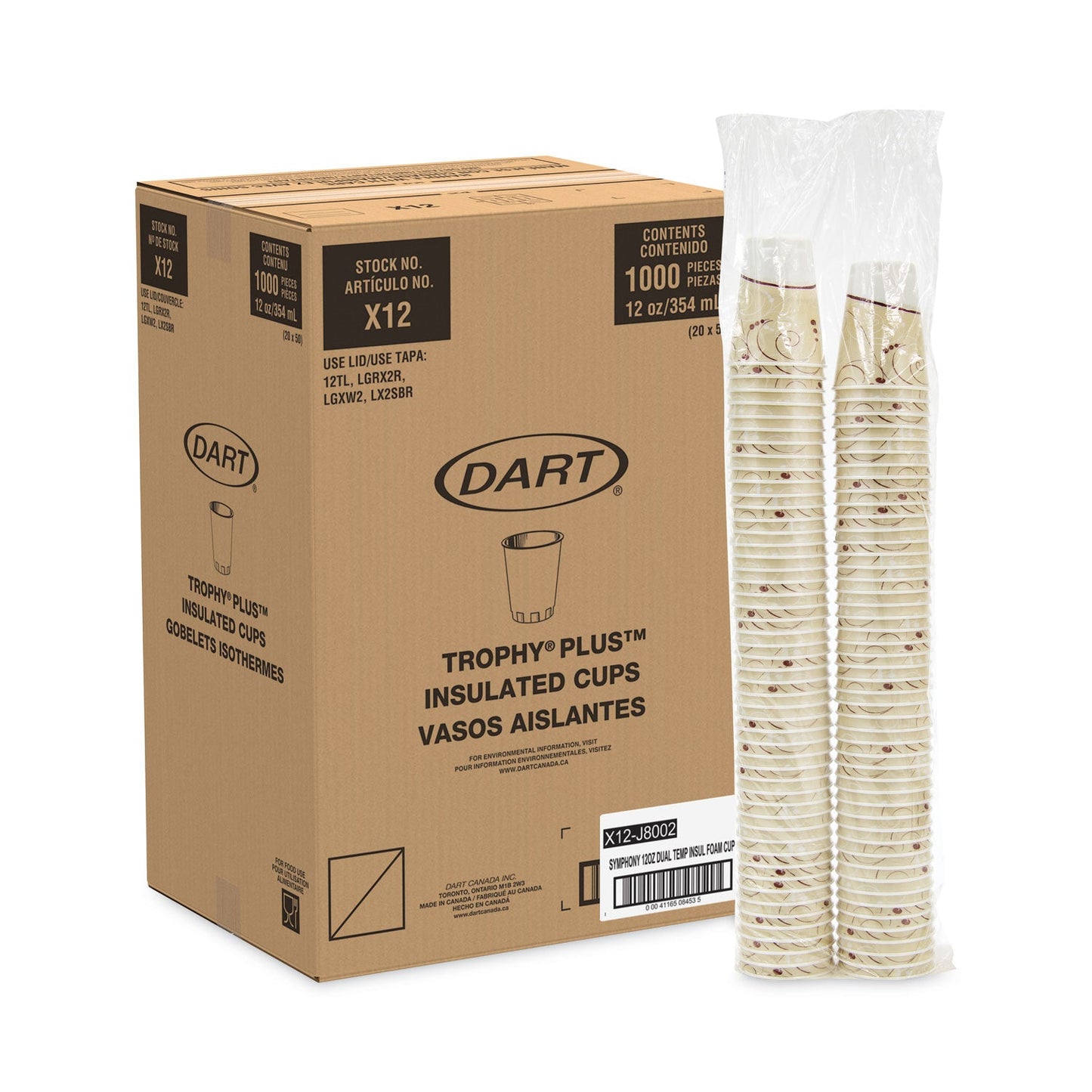 Dart Trophy Plus Dual Temperature Insulated Cups in Symphony Design, 12 oz, Beige, 1,000/Carton