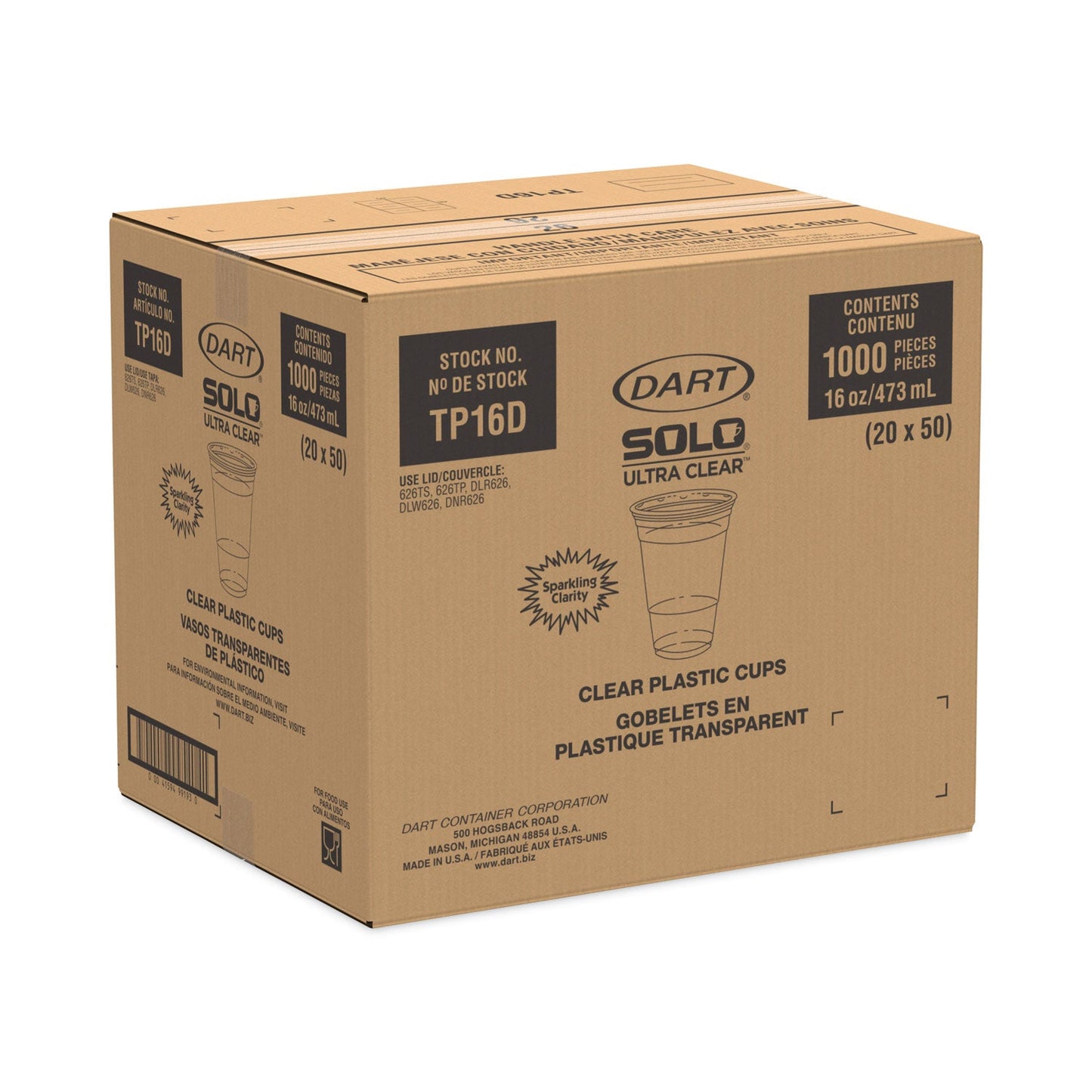 Dart Ultra Clear PET Cups, 16 oz, Squat, 50/Pack