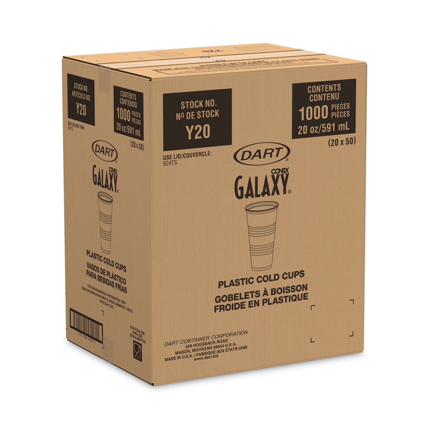 Dart High-Impact Polystyrene Cold Cups, 20 oz, Translucent, 1,000/Carton