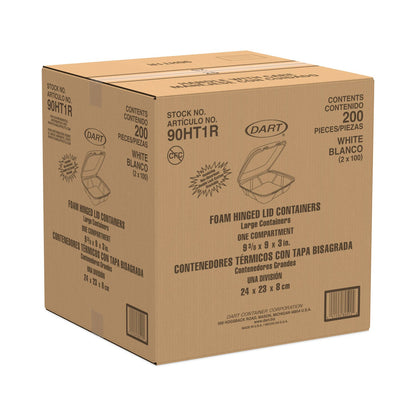 Dart Foam Hinged Lid Containers, 9 x 9 x 3, White, 200/Carton