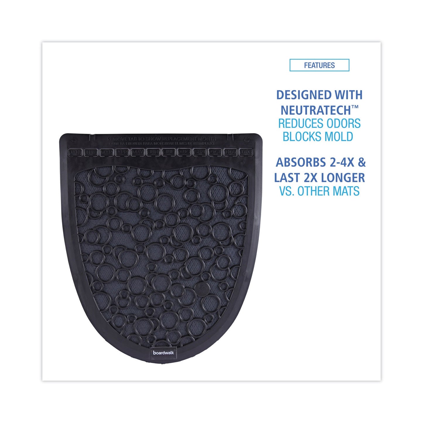Boardwalk Urinal Mat 2.0, Rubber, 17.5 x 20, Black/Black, 6/Carton