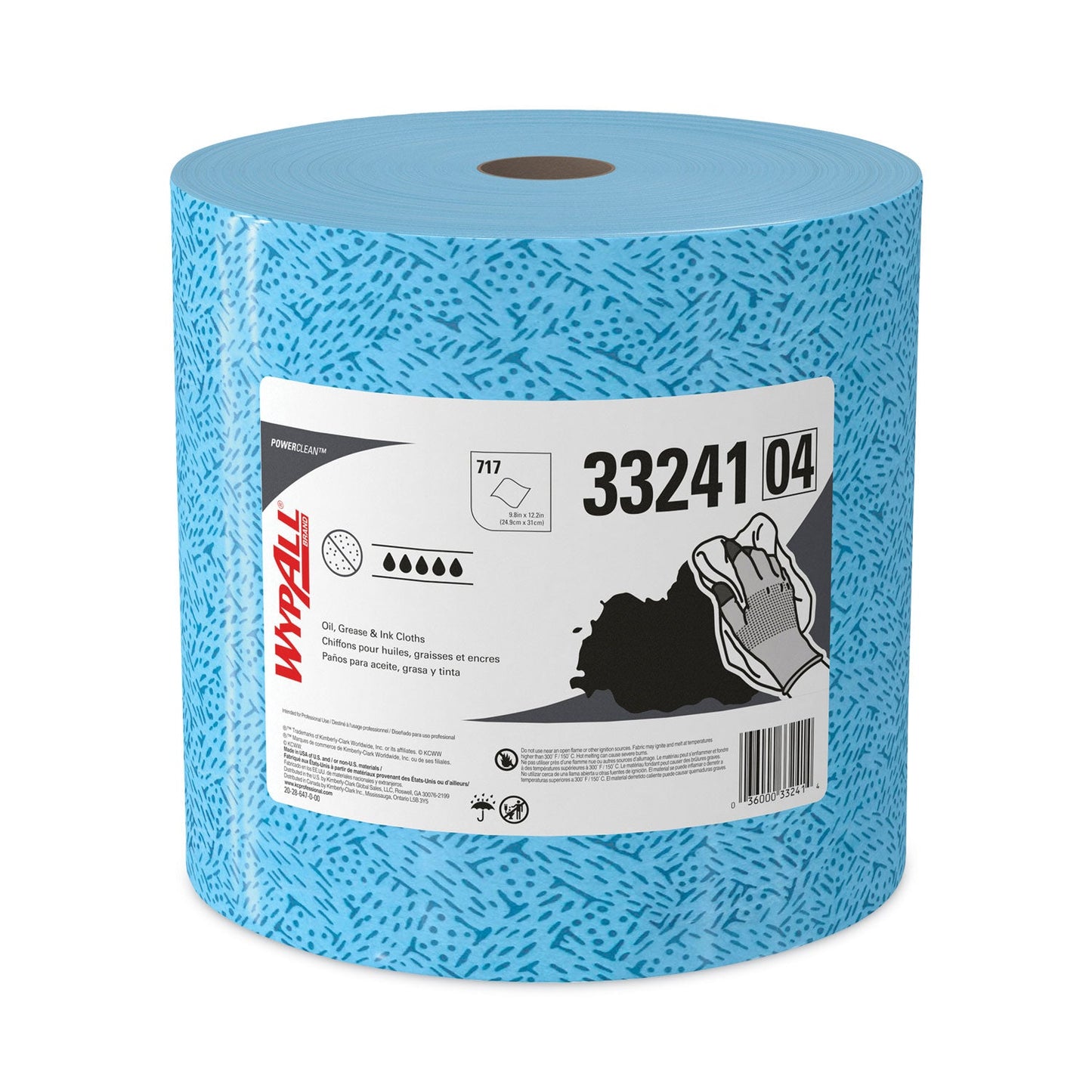 WypAll Oil, Grease and Ink Cloths, Jumbo Roll, 9.8 x 12.2, Blue, 717/Roll