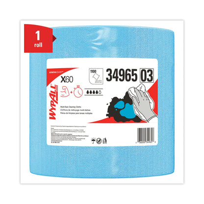 WypAll General Clean X60 Cloths, Jumbo Roll, 12.5 x 13.4, Blue, 1,100/Roll