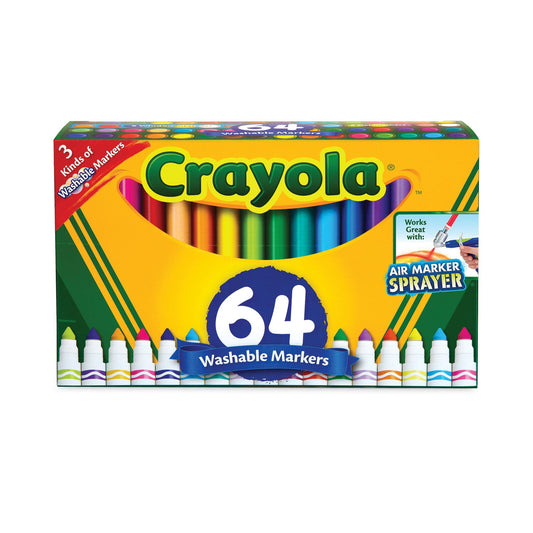 Crayola Broad Line Washable Markers, Broad Bullet Tip, Assorted Colors, 64/Set